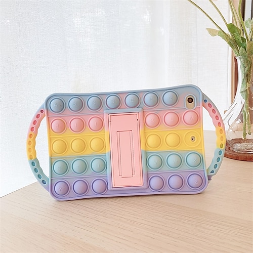 

iPad Case for iPad 9th 8th 7th Gen iPad Mini 6th iPad Air 5th 4th iPad Pro 11'' with Kickstand Silicone Fidget Bubble Case for Girls Cute Rainbow Pop Protective Hand Holder Tablet Cover