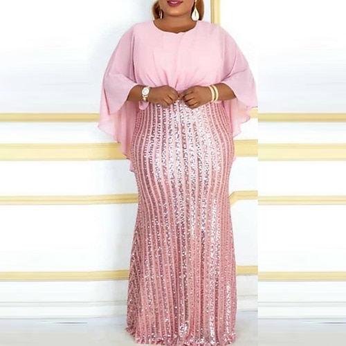 

Women's Plus Size Party Dress Solid Color Crew Neck Sequins Batwing Sleeve Half Sleeve Fall Winter Formal Casual Sequins Prom Dress Maxi long Dress Party Daily Dress / Sequin Dress