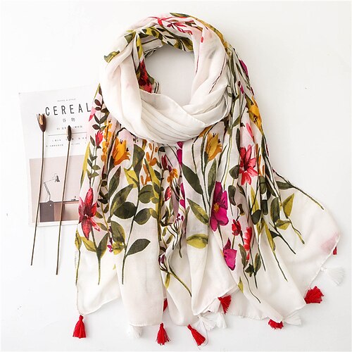 

Women's Shawls & Wraps Party White Scarf Floral Tulle Fall Spring