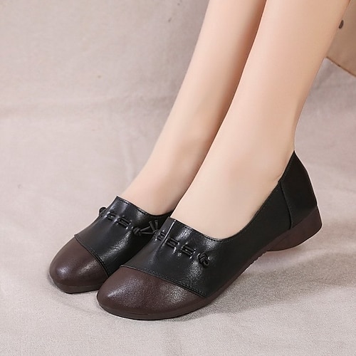 

Women's Flats Comfort Shoes Plus Size Round Toe Comfort PU Color Block Black Red Brown