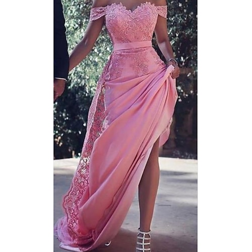 

Sheath / Column Prom Dresses Beautiful Back Dress Party Wear Sweep / Brush Train Sleeveless Sweetheart Neckline Lace with Appliques 2022 / Asymmetrical