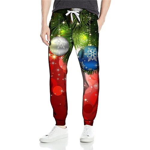 

Men's Christmas Pants Sweatpants Pants Trousers Trousers 3D Print Elastic Drawstring Design Graphic Snowflake Outdoor Sports Full Length Christmas Casual Daily Sports Fashion Red Micro-elastic