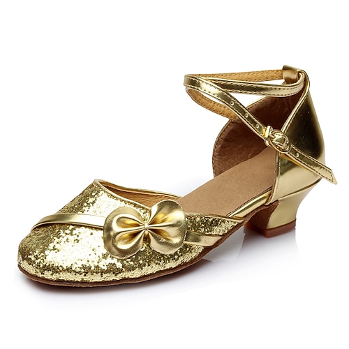 

Girls' Modern Shoes Training Performance Practice Professional Sneaker Buckle Thick Heel Closed Toe Buckle Kid's Children's Fuchsia Gold Red