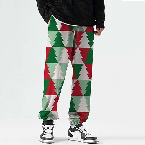 

Men's Christmas Pants Sweatpants Pants Trousers Trousers 3D Print Elastic Drawstring Design Graphic Tree Outdoor Sports Full Length Christmas Casual Daily Sports Fashion Green Micro-elastic