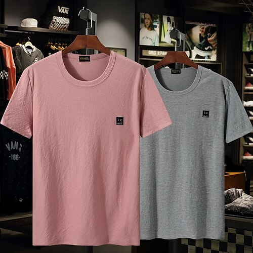 

Men's T shirt Tee Letter Crew Neck Blue Pink Apricot Gray White Plus Size Athleisure Daily Short Sleeve Modern Style Stylish Clothing Apparel Sports & Outdoors Stylish Ordinary / Summer / Summer