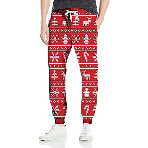 

Men's Christmas Pants Sweatpants Pants Trousers Trousers 3D Print Elastic Drawstring Design Graphic Tree Outdoor Sports Full Length Christmas Casual Daily Sports Fashion Red Micro-elastic