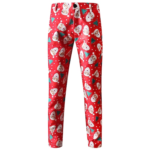 

Men's Christmas Pants Joggers Trousers Chino Pants Business Print Cartoon Full Length Christmas Daily Cartoon Casual Red Inelastic