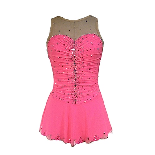 

Figure Skating Dress Women's Girls' Ice Skating Dress Outfits Green Pink Spandex High Elasticity Training Competition Skating Wear Handmade Crystal / Rhinestone Sleeveless Ice Skating Figure Skating