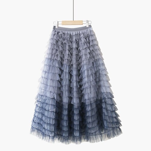 

Women's Skirt Swing Midi Mesh Blue Orange Gray Skirts Spring & Fall Layered Tulle Streetwear Party / Evening One-Size / Loose Fit