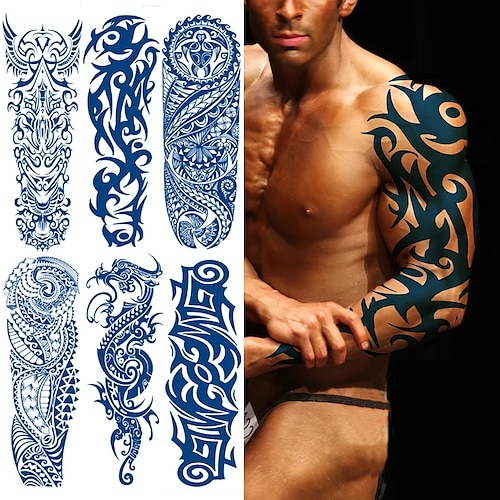 

2 pcs Juice Lasting Waterproof Temporary Tattoo Sticker Dragon Totem Cloud Tattoos Men Full Arm Sleeve Body Art Fake Tatto Sexy Boy