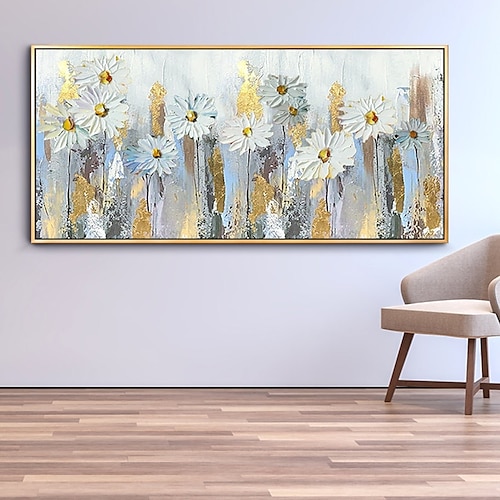 

Handmade Oil Painting Canvas Wall Art Decoration Abstract Floral Painting White Chrysanthemums for Home Decor Rolled Frameless Unstretched Painting