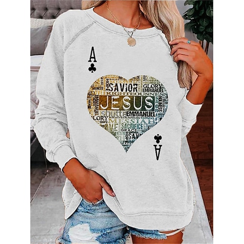 

Women's Plus Size Tops Pullover Sweatshirt Graphic Letter Print Long Sleeve Crewneck Streetwear Daily Sports Cotton Spandex Jersey Fall Winter White