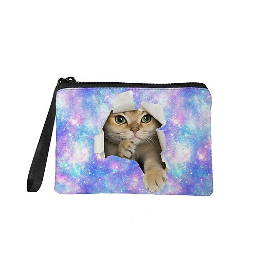 

Unisex Canvas Bag 3D Print Coin Purse Cosmetic Bag Pencil Cases Polyester Zipper Print Cat 3D Shopping Daily Light Purple Green Black Gray