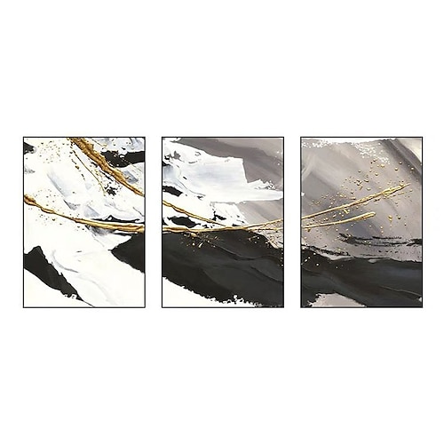 

Oil Painting Handmade Hand Painted Wall Art Three Panels Modern Black White Abstract Home Decoration Decor Rolled Canvas No Frame Unstretched