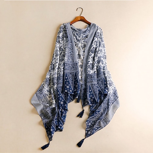 

Women's Shawls & Wraps Party Blue Scarf Floral Fall Winter Cotton