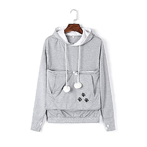 

women cat dog holder hoodie kangaroo pouch sweatshirt long sleeve solid warm pet pouch hoodie (grey pouch hoodie, medium)