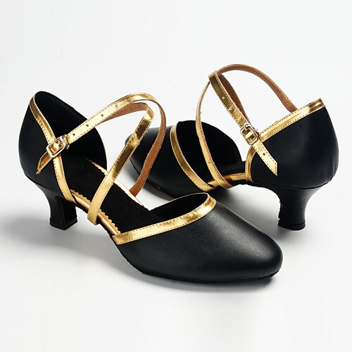 

Women's Ballroom Shoes Modern Shoes Stage Indoor Practice Heel Flared Heel Cross Strap Gold Silver / Leather / Professional