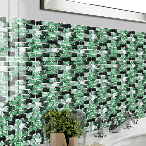 

Pegatinas de azulejos de cerámica sapo verde cristal celosía mosaico autoadhesivo pegatinas de pared de cocina imitación 3d pegatinas de azulejos