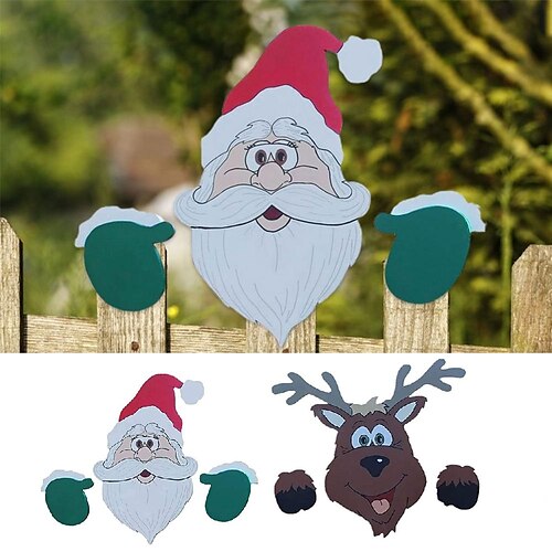 

Funny Santa Claus Fence Peeker Christmas Animal Reindeer Charming Ornaments Pendant Decoration Outdoor Festivity to The Occasion