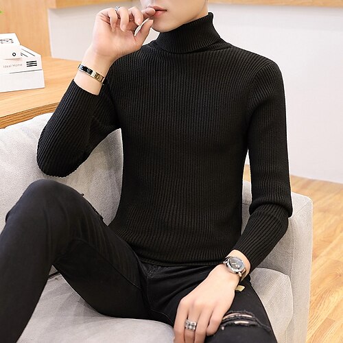 

Men's Pullover Solid Colored Long Sleeve Slim Sweater Cardigans Turtleneck Fall Winter Blue Khaki White