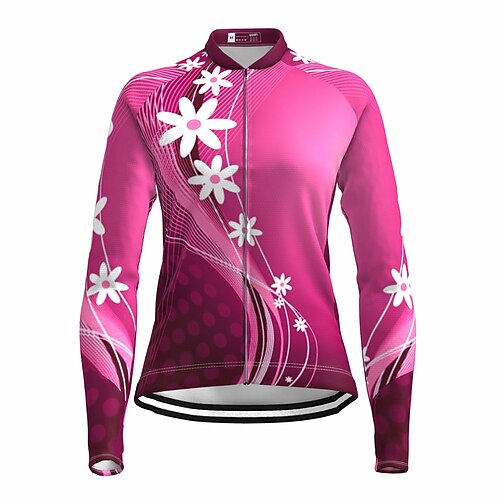 

21Grams Women's Cycling Jersey Long Sleeve Bike Top with 3 Rear Pockets Mountain Bike MTB Road Bike Cycling Breathable Quick Dry Moisture Wicking Reflective Strips Rose Red Floral Botanical Polyester