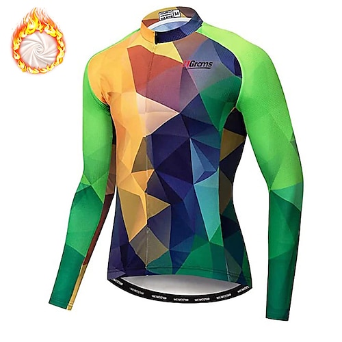 

21Grams Men's Cycling Jersey Long Sleeve Winter Bike Top with 3 Rear Pockets Mountain Bike MTB Road Bike Cycling Fleece Lining Breathable Quick Dry Moisture Wicking Green Fleece Spandex Sports