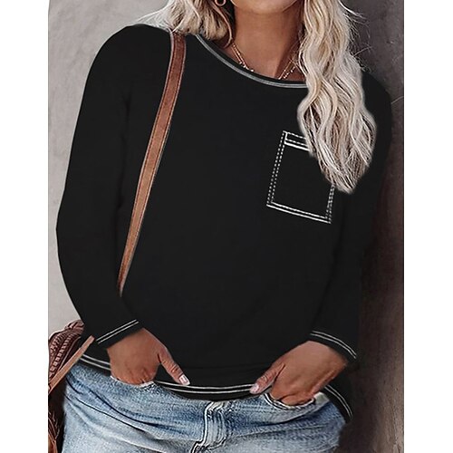 

Women's Plus Size Tops Blouse Shirt Hoodie Plain Pocket Long Sleeve Crewneck Basic Streetwear Daily Weekend Cotton Spring Fall Green White