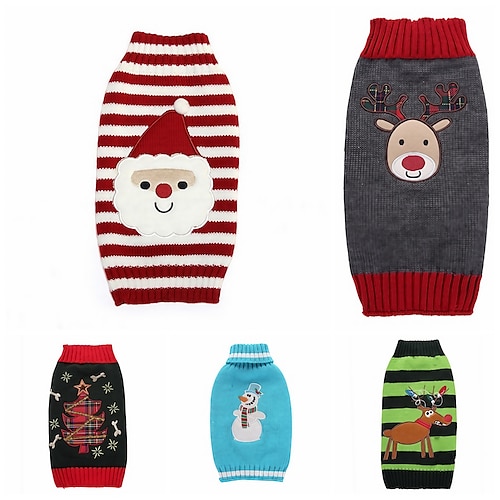 

Dog Cat Sweater Christmas Costume Dog clothes Santa Claus Elk Snowman Santa Claus Deer British Christmas Festival Winter Dog Clothes Puppy Clothes Dog Outfits Warm Blue and White Red and White Green