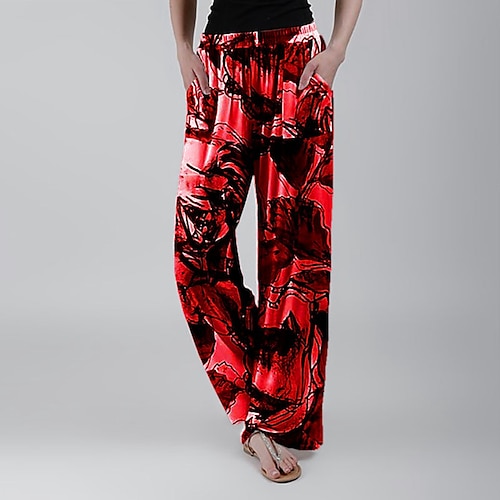 

Women's Plus Size Loungewear Bottom Nighty 1 PCS Rendering Simple Fashion Comfort Home Party Street Polyester Gift Long Pant Pant Elastic Waist Print Spring Summer Green White / Cute