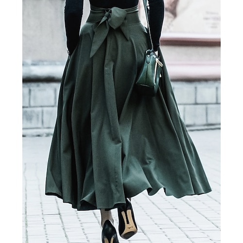 

Women's Skirt Swing Maxi Polyester Wine Army Green Black Skirts Autumn / Fall Vintage Elegant Office / Career Daily S M L