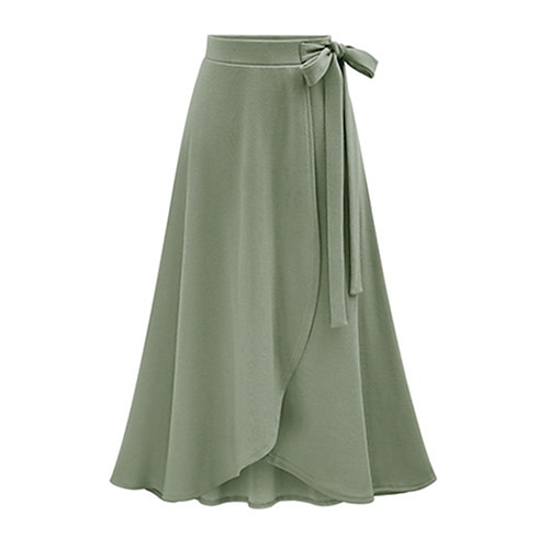 

Women's Swing Wrap Skirt Asymmetrical Polyester Green Pink Black Skirts Winter Ruffle Split Without Lining Date Weekend M L XL / Loose Fit