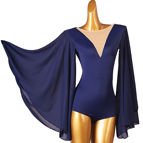 

Ballroom Dance Leotard / Onesie Solid Women's Training Long Sleeve High Spandex Chiffon Tulle