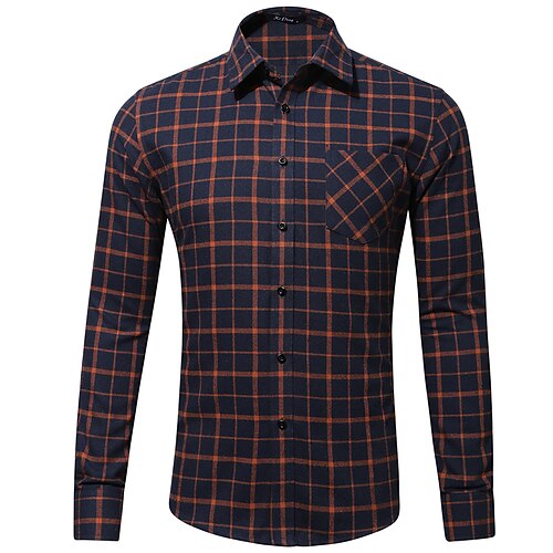 

Homme Chemise Plaid Col Bleu Marine Extérieur Intérieur Manches Longues Bouton bas Imprimer Vêtement Tenue Coton Mode Casual Respirable Confortable / Travail