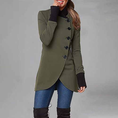 

Manteau Femme du quotidien Casual Longue Manteau Vert Gris Bleu Marine Automne L'hiver Boutonnage Simple Col V Standard S M L XL XXL 3XL / Mao