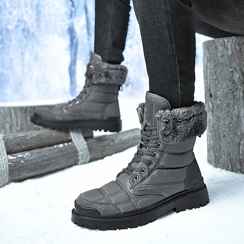 

Men's Boots Snow Boots Winter Boots Fleece lined Casual Classic Outdoor Daily PU Booties / Ankle Boots Black Gray Winter Fall