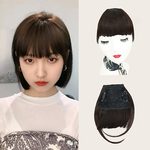 

Synthetic Neat Bangs Thin Invisible Clip In Hair Bangs Extensions Straight Neat Bangs for Women