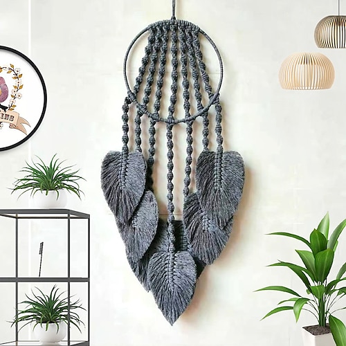 

Leaf Shaped Black Weaving Tapestry Dream Catcher Handmade Gift Wall Hanging Decor Art Home Pendant Birthday Gift