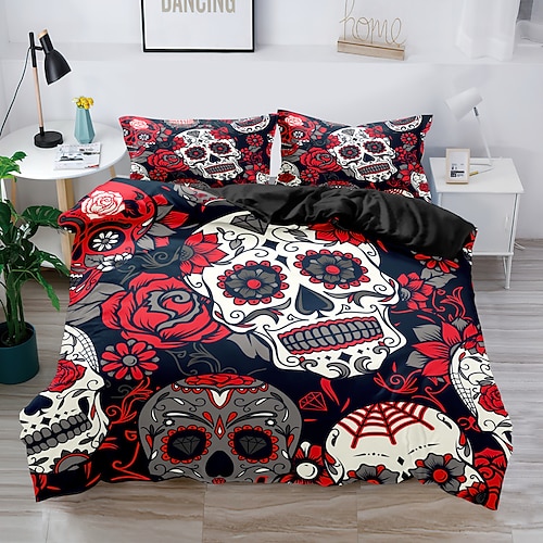 3D Color Skull 2 Bed Pillowcases Quilt Duvet Cover Set Single Queen King Size AU 