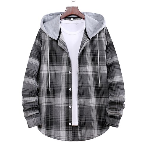 

Per uomo Camicia Camicia con bottoni Maglietta informale Camicia con cappuccio Nero Blu marino scuro Kaki Grigio Manica lunga A quadri Con cappuccio Strada Giornaliero Con cappuccio Abbigliamento