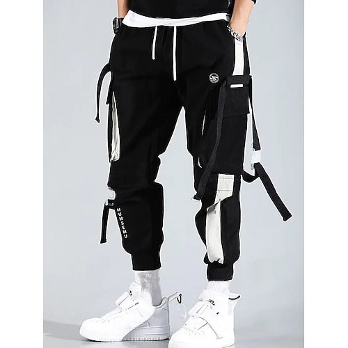 

Men's Streetwear Hip Hop Jogger Pants Trousers Drawstring Multi Pocket Elastic Waist Pants Casual Daily Embroidery Color Block Cotton Black S M L XL 2XL / Letter