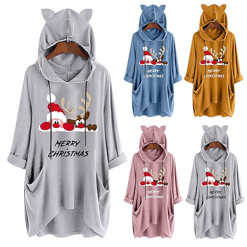 

Christmas Santa Claus Hoodie Anime Cartoon Anime Cat Ear Harajuku Graphic Hoodie For Men's Women's Unisex Adults' Hot Stamping Polyster