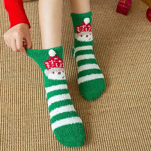 

Women's 1 Pair Socks Casual Socks Slipper Socks Fashion Cute Comfort Polyester Christmas Party Christmas Casual Warm Winter Fall Green Blue Pink