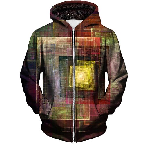 

Homens Moletom Full Zip Hoodie Jaqueta Marron Com Capuz Geométrica Estampas Abstratas Zíper Imprimir Diário Esportes Impressão 3D Roupa de rua Casual Grande e Alto Primavera Outono Roupa Moletons