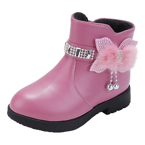 Toddler/Little Kid CYBLING Girl Fashion Bowknot Ankle Boots Autumn Winter Cute Casual Leather Shoes