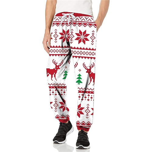 

Men's Christmas Pants Sweatpants Pants Trousers Trousers 3D Print Elastic Drawstring Design Graphic Deer Outdoor Sports Full Length Christmas Casual Daily Sports Fashion Red Micro-elastic
