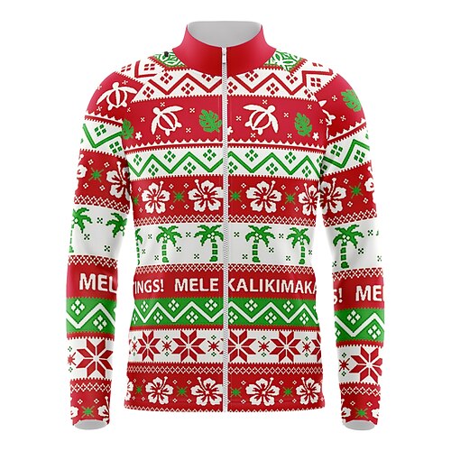 

Men's Cycling Jersey Long Sleeve Bike Top with 3 Rear Pockets Ugly Christmas Funny Christmas Mountain Bike MTB Road Bike Cycling Breathable Quick Dry Moisture Wicking Reflective Strips Red Polyester