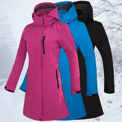 

women's long waterproof soft shell jacket winter skiing outdoor camping hiking leisure sports fleece jacket windstopper thermal warm outwear trekking windbreaker coat top hooded