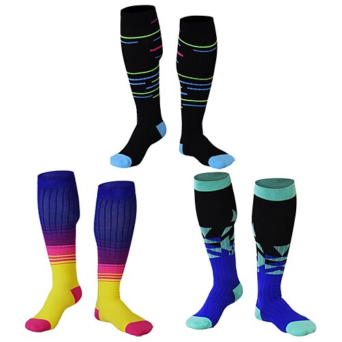 

Compression Socks Crew Socks Cycling Socks Bike Socks Sports Socks Men's Women's Bike / Cycling Breathable Soft Comfortable 1 Pair Geometric Stripes Nylon Black Blue Blue Yellow S L / Stretchy