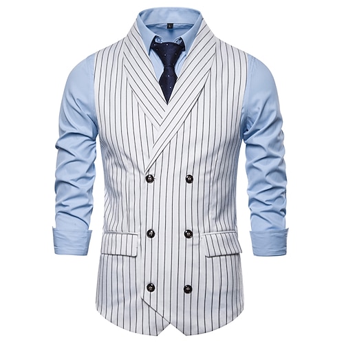 

Men's Casual Vest Stripe Regular Fit Shawl Collar Double Breasted Six-buttons Black Grey White 2022