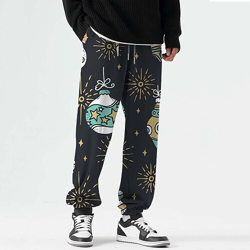 

Men's Christmas Pants Sweatpants Pants Trousers Trousers 3D Print Elastic Drawstring Design Graphic Star Outdoor Sports Full Length Christmas Casual Daily Sports Fashion Black Micro-elastic